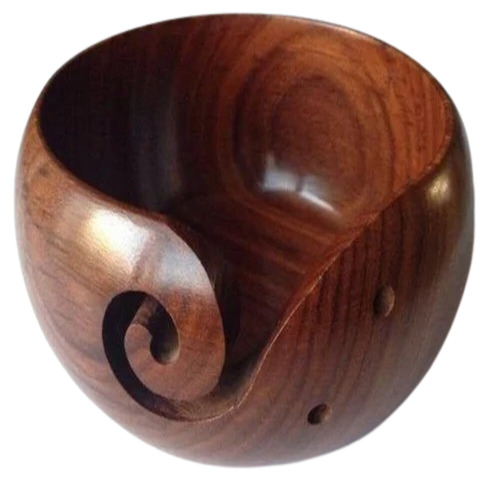 Brown Wooden Yarn Bowl - Color: Multi