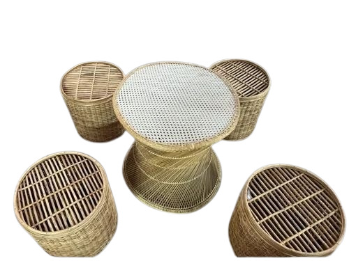 Pure Handmade Bamboo Cane Mudda Stool For Restaurant Cafe Use