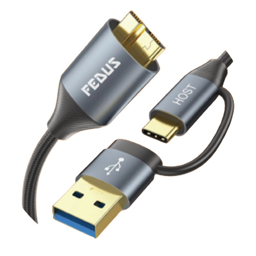 Fedus 1m Usb-A/C To Micro-B Cable 5gbps Data Transfer Fast Charging Cord