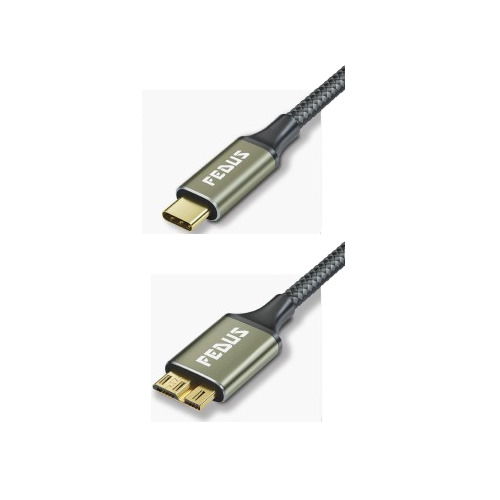 FEDUS Hard Drive Cable Hard disk Connector USB 3.1 A to Micro B Nylon External Hard Disk Compatible with Portable External Hard Drives,WD Elements,Seagate,Toshiba,Samsung  Galaxy S5 Note3 0.3 Meter