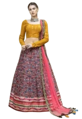 Stylish Lehengha - Art Silk, Customized Size, Multiple Colors | Breathable, Light Weight, Printed Design, Full Sleeves