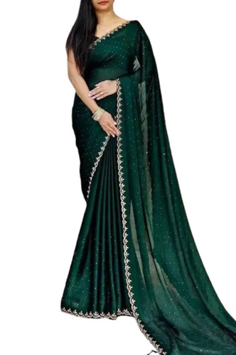 Ladies Jari Saree - Cotton, Various Sizes, Green | Elegant Design, Comfortable Fit, Party Wear