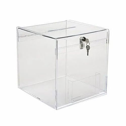Acrylic Donation Box With Lock - Transparent, 6 Inch x 6 Inch x 6 Inch, Square | Eco Friendly, Water Resistant, Fine Finished, Durable