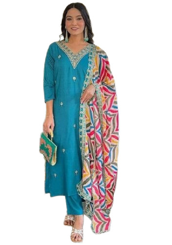 Blue Embroidered Viscose Kurta Set - Design: Traditional
