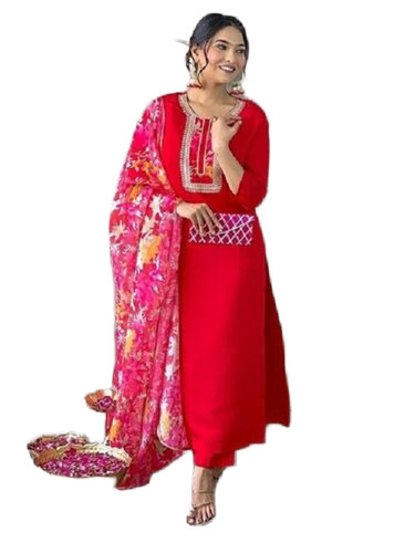 Gajri Embroidered Chanderi Viscose Kurta Set - Design: Traditional