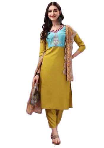 Yellow Embroidered Viscose Kurta Set - Design: Traditional