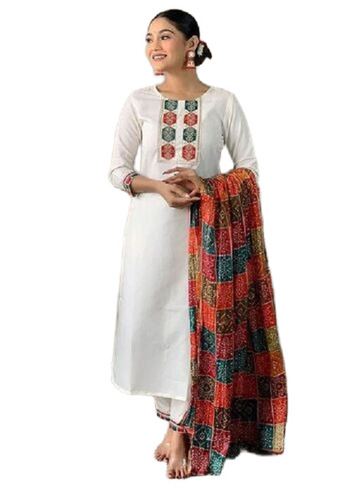 Off White Embroidered Viscose Kurta Set