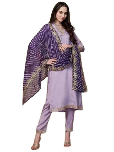 Purple Embroidered Viscose Silk Kurta Set - Design: Traditional