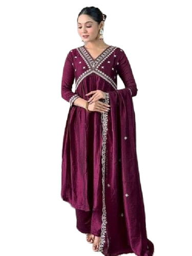 Viscose Womens Wine Kurta Set
