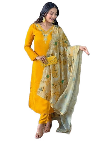 Yellow Abstract Print Viscose Salwar Kameez