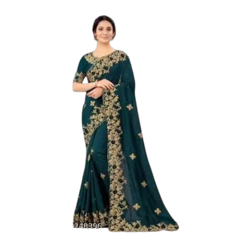 Green Embroidered Cotton Saree