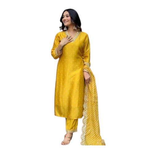 Silk Yellow Festive Embroidered Kurta Set