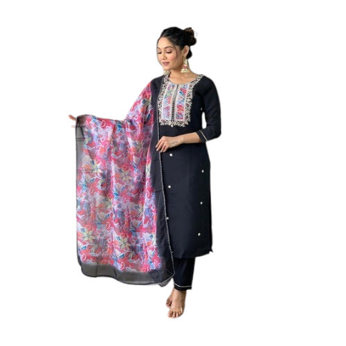 Viscose Black Embroidered Kurta Set - Design: Traditional