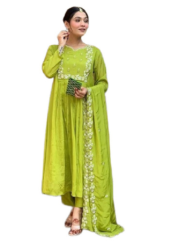 Green Embroidered Chinon Kurta Pant Set