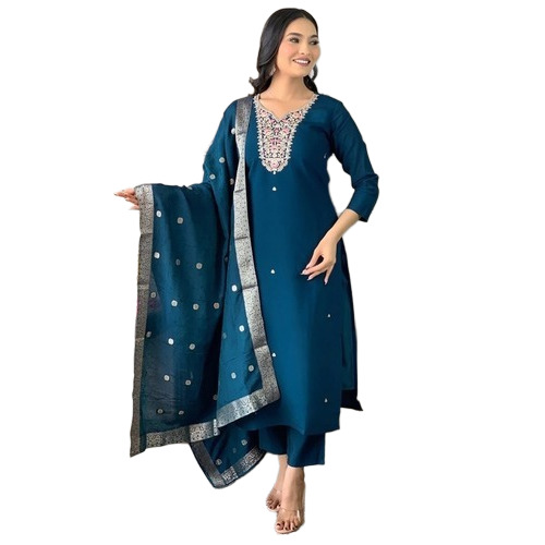 Teal Viscose Kurta Pant Set - Type: Salwaar Kameez