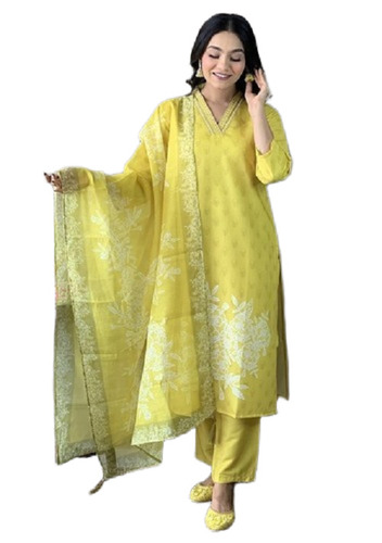 Yellow Printed Silk Salwar Kameez