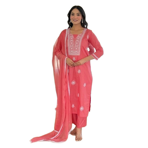 Cotton Pink Embroidered Kurta Set