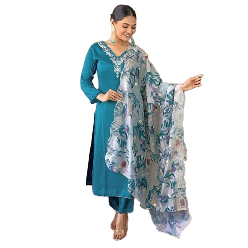 Green Abstract Print Viscose Salwar Kameez - Design: Traditional