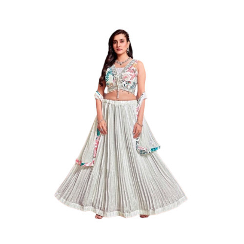 Silk Lehenga Choli - Color: White