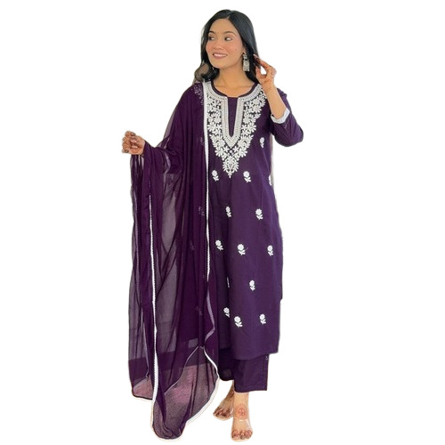 Violet Chikankari Kurta Set - Design: Traditional