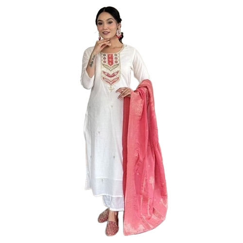 White Viscose Embroideried Kurta Salwar Set