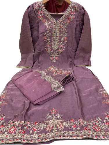 Emboidered Silk Kurti Pant Dupatta Set