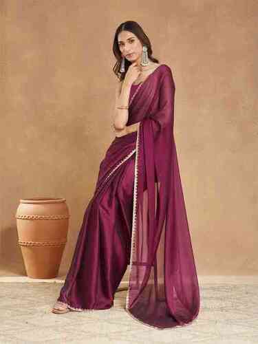 Magenta Silk Saree - Silk, Standard Size, Magenta | Stylish, Comfortable, Party Wear, Plain Pattern
