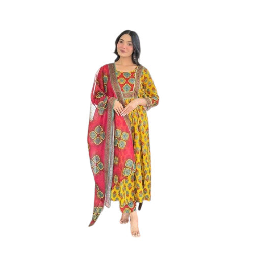 Yellow Embroidered Rayon Kurta Set With Dupatta - Design: Traditional