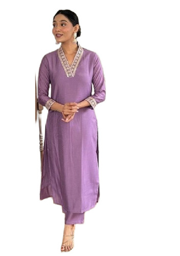 Embroidered Viscose Silk Kurta Set - Color: Purple
