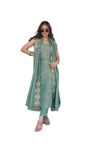 Green Chanderi Kurta Pant Set