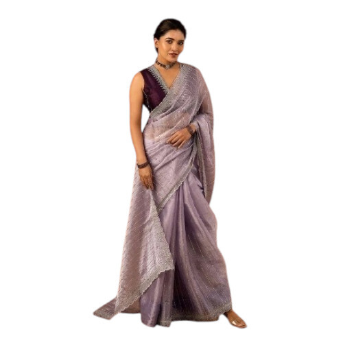 Soft Burburry Beautiful Sequins and Zari Embroidery Work Saree