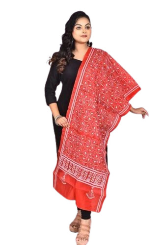 Red Color Pure Silk Kantha Stitch Stole