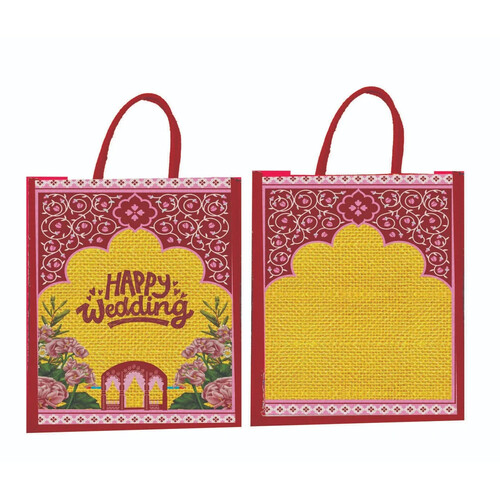 Jute Wedding Animated Bag - Color: Red And Yellow