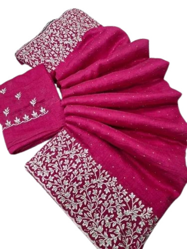Embroidery Georgette Zari Embroidery Sari With Heavy Blouse Piece