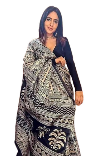 Gaji Silk Ajarak Printerd Saree With Blouse Piece