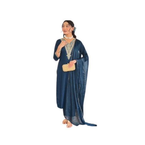 Blue Embroidered Rayon Kurta Set - Design: Traditional