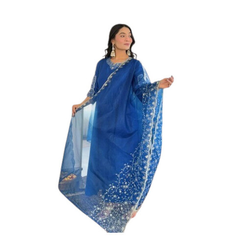 Blue Flared Viscose Kurta Set