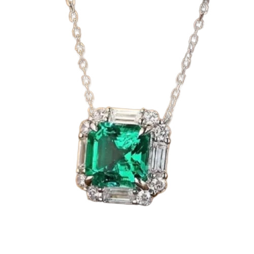 Green Emerald Gemstone With Diamond Necklace