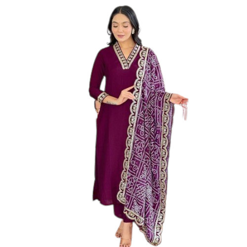 Maroon Embroidered Chanderi Kurta Set