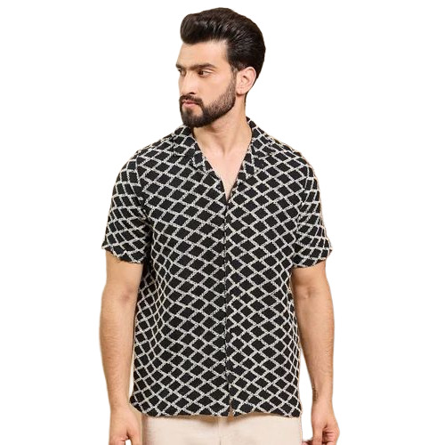 Men Cotton Printed Shirt - Color: Black