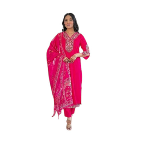 Pink Embroidered Viscose Kurta Set - Design: Traditional