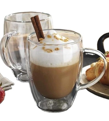 Double Walled Glass Coffee Mug - Color: White