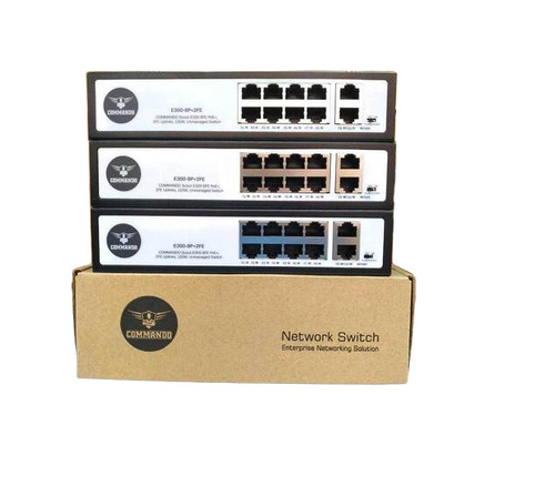 E300-8P+2Fe Commando Scout E300 8Fe Full Poe/Poe+ 2Fe Uplinks 130W Unmanaged Switch - Color: Black