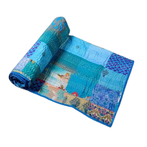 Indian Boho Silk Patola Patchwork Handmade Kantha Quilt - Pattern: Printed