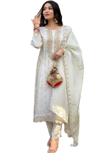 Ivory Embroidered Chanderi Salwar Kameez