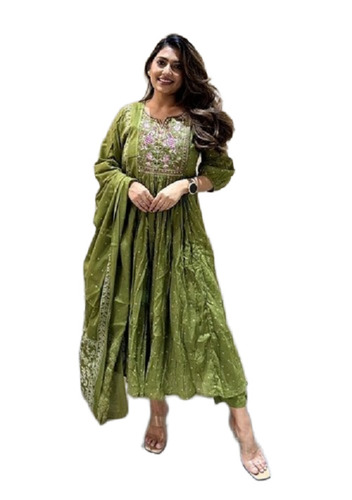 Straight Green Embroidered Cotton Salwar Kameez With Dupatta
