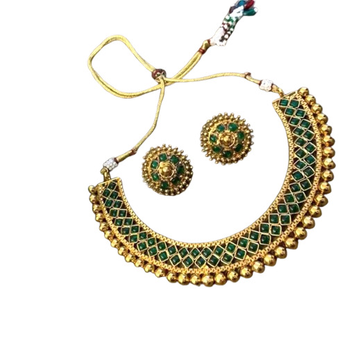 Green Meenakari Kundan Bridal Necklace Earring Set