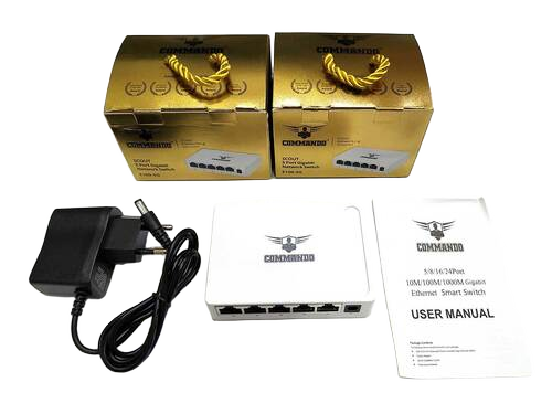 E100-5G COMMANDO Scout E100 5GE Unmanaged Switch - Plastic Casing, 5x10/100Mbps Ethernet, 1 Gbps Capacity, 2KV Thunder Protection, 5W Power, Wired Networking Device