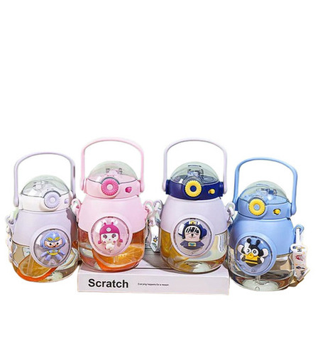 Childrens Cute Summer Kindergarten Straw Water Bottle With Strap and Easy Holder