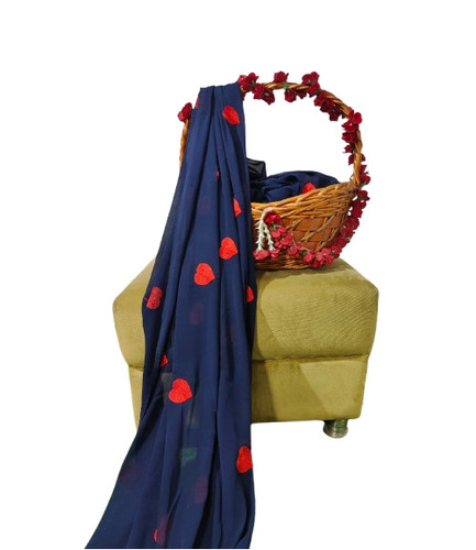 Heart Shaped Embroidery Georgette Fabric - Color: Different Color Available